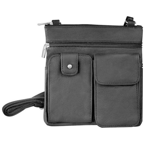Genuine Leather Multi-Pocket Black Crossbody Purse Bag product image
