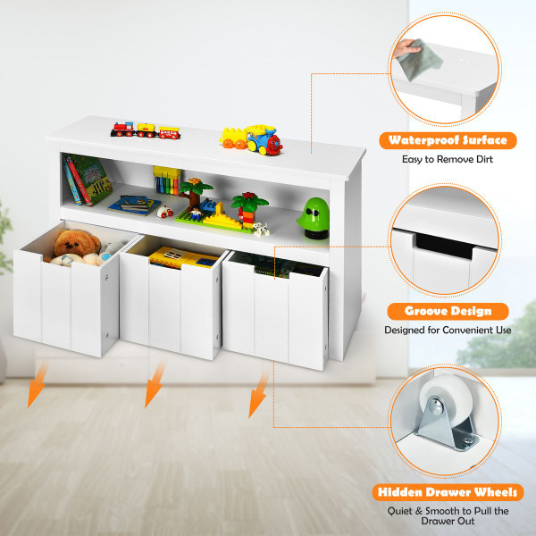 Kids' Toy Storage Cabinet 3-Drawer Chest with Wheels product image