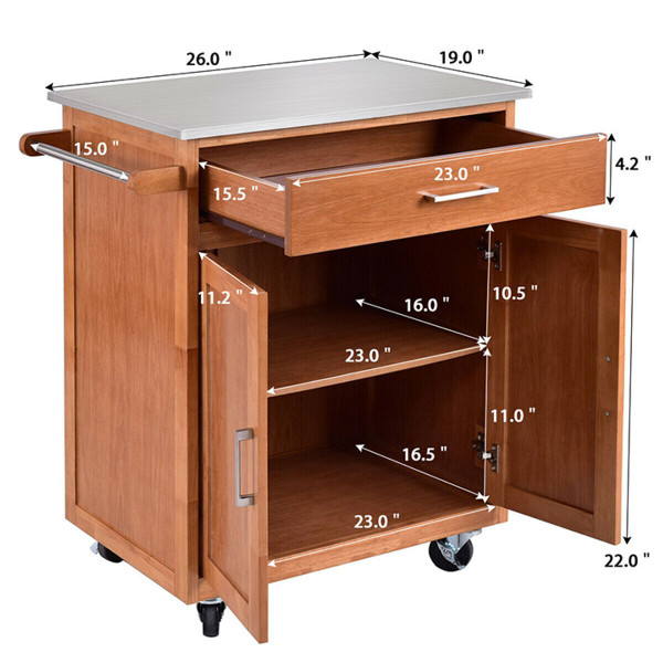 Wooden Kitchen Rolling Storage Cabinet with Stainless Steel Top product image