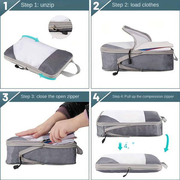 4 pcs Pack  Travel Luggage Compression Bags - Lightweight, Dustproof, and Versatile Storage Organizers Color Grey product image