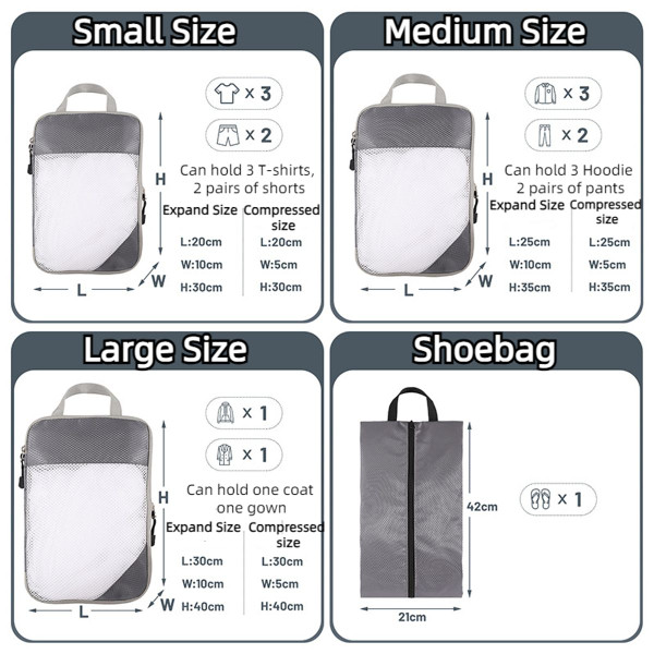 4 pcs Pack  Travel Luggage Compression Bags - Lightweight, Dustproof, and Versatile Storage Organizers Color Grey product image