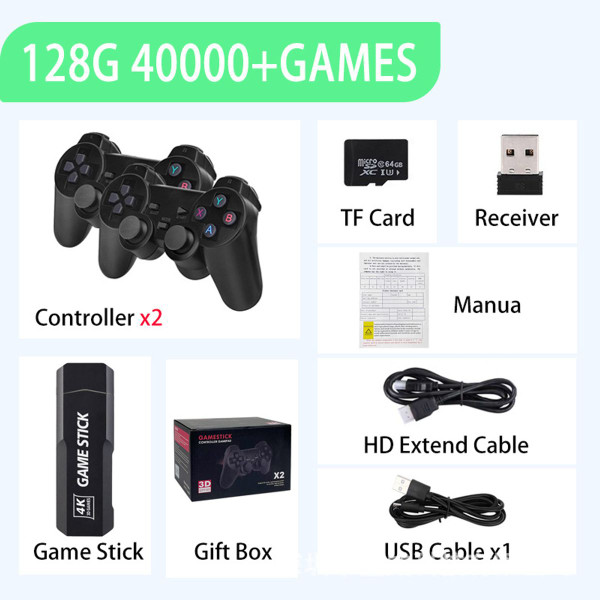 128G 4K 40000+ Games Stick 3D HD Retro Video Game Console WITH Wireless Controller TV 50 Emulator For PS1/N64/DC product image