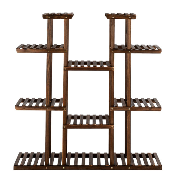 11-Seat Multifunctional Carbonized Wood Plant Stand with Gardening Tools product image