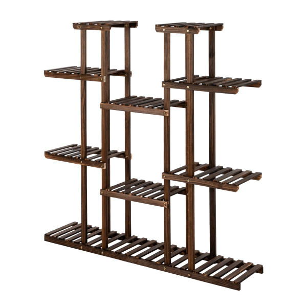 11-Seat Multifunctional Carbonized Wood Plant Stand with Gardening Tools product image
