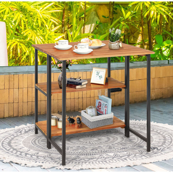 Acacia Wood Patio Folding Dining Table with Storage Shelves product image