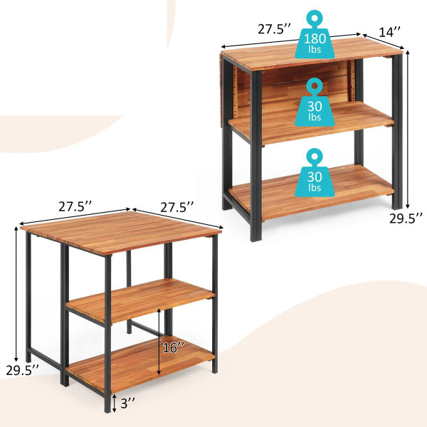 Acacia Wood Patio Folding Dining Table with Storage Shelves product image