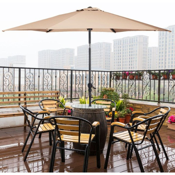 Beige 9-ft or 10-ft 6-Rib Outdoor Tilt Umbrella with Crank product image