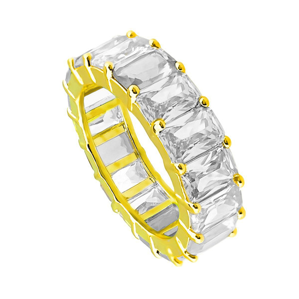 18K Gold Plated 6mm Emerald Cut CZ Ring Band product image