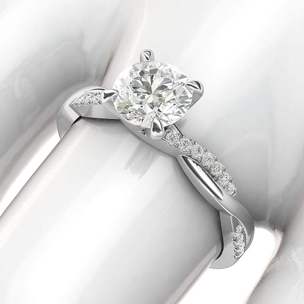 14K White Gold 4-Prong Petite Twisted Vine 1.0CT Moissanite Ring product image