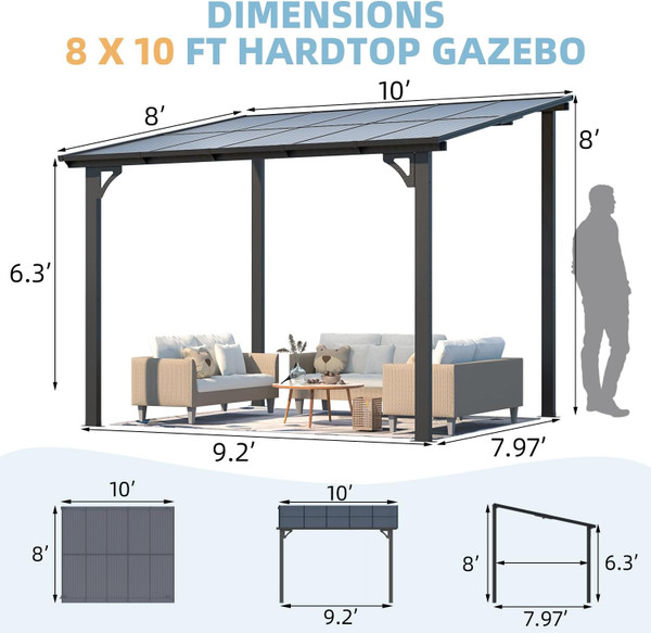 Wall-Mounted Patio Gazebo with Roof product image