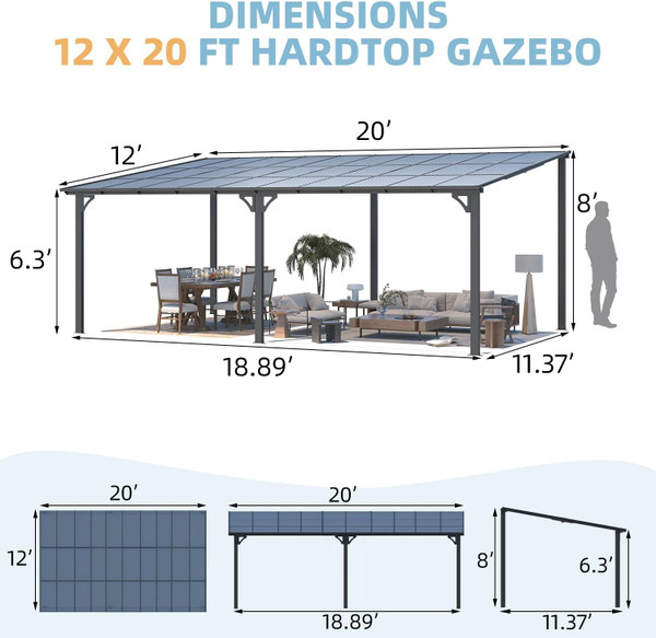 Wall-Mounted Patio Gazebo with Roof product image