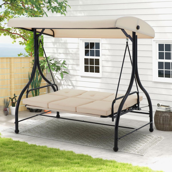 3-Seat Outdoor Swing Hammock with Adjustable Tilt Canopy product image