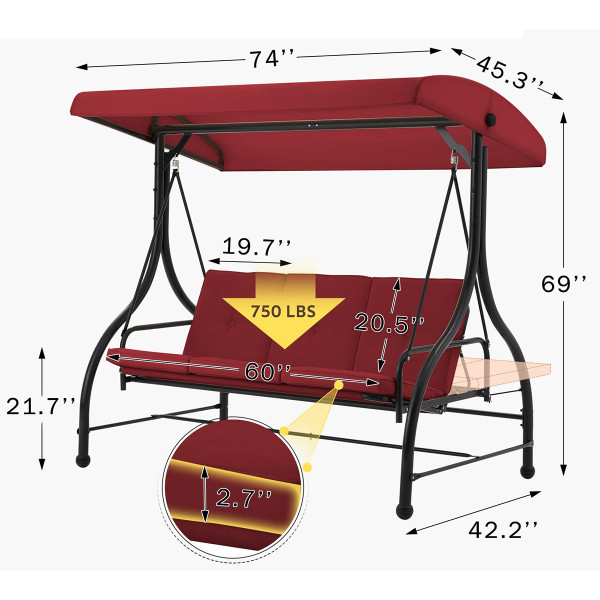 3-Seat Outdoor Swing Hammock with Adjustable Tilt Canopy product image