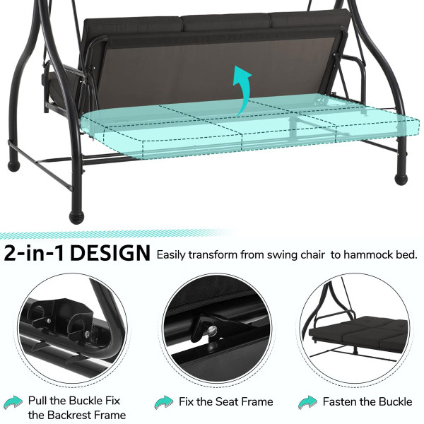 3-Seat Outdoor Swing Hammock with Adjustable Tilt Canopy product image