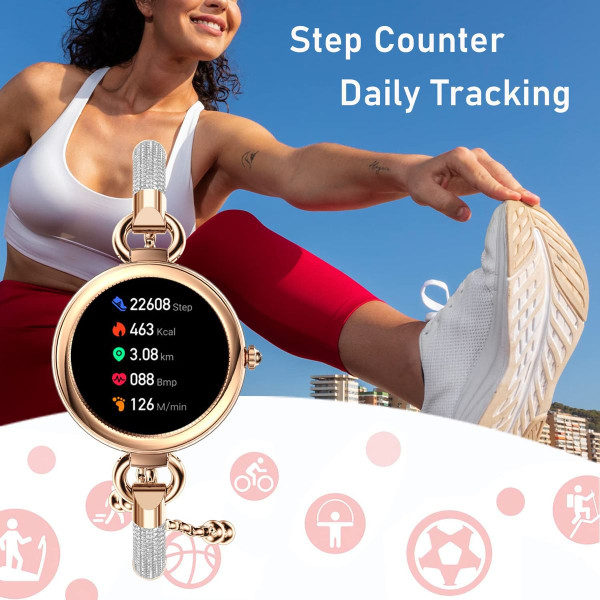 Ladies Smart Watch for Women Full Touchscreen Smartwatch Activity Fitness Tracker Calorie Step Counter,Female Body Monitor Color Gold And Black product image