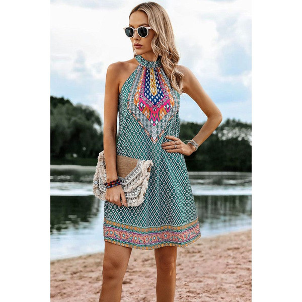 Women's Geo Green Halter Dress product image