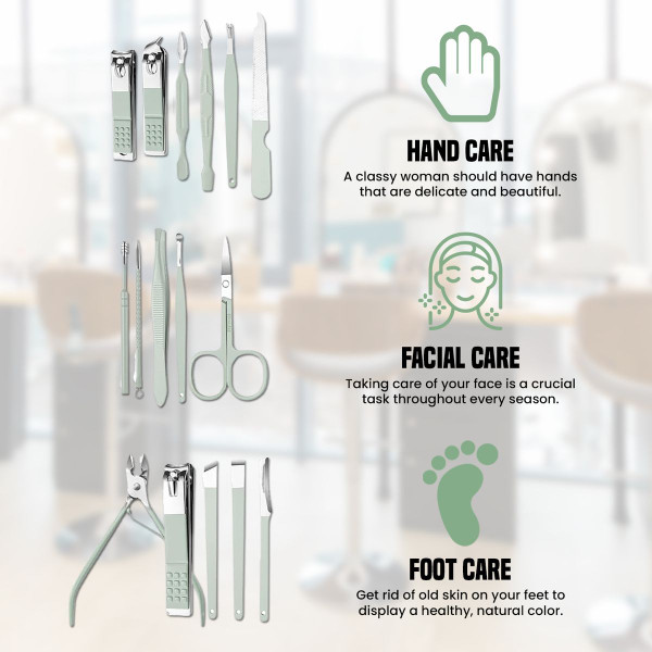 16-Piece Manicure Pedicure Facial Grooming Kit in Leather Case (2-Pack) product image