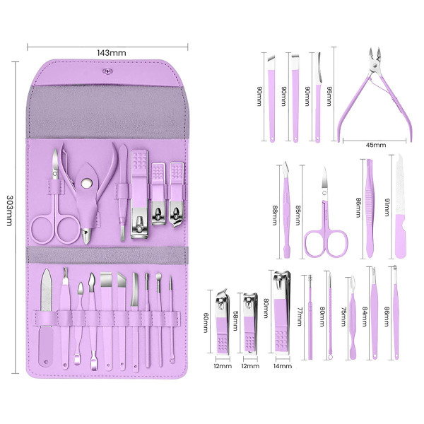 16-Piece Manicure Pedicure Facial Grooming Kit in Leather Case (2-Pack) product image