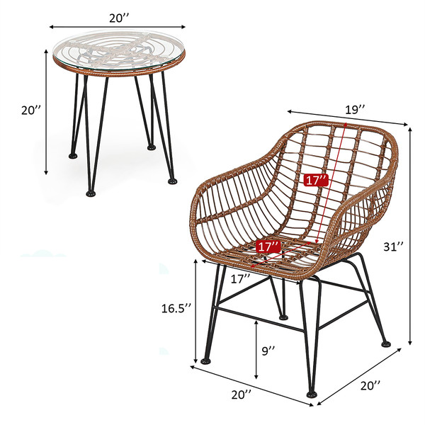 Rattan 3-Piece Bistro Furniture Set product image