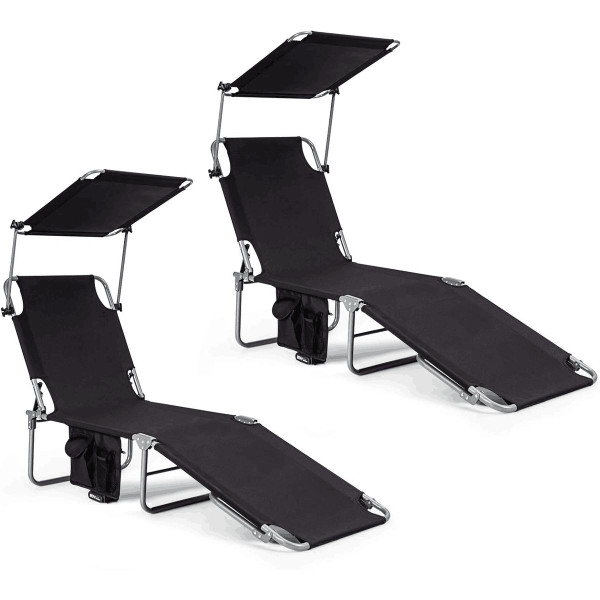 Foldable Sun Shading Lounge Chair with Side Storage Pocket (2-Pack) product image