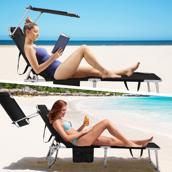 Foldable Sun Shading Lounge Chair with Side Storage Pocket (2-Pack) product image
