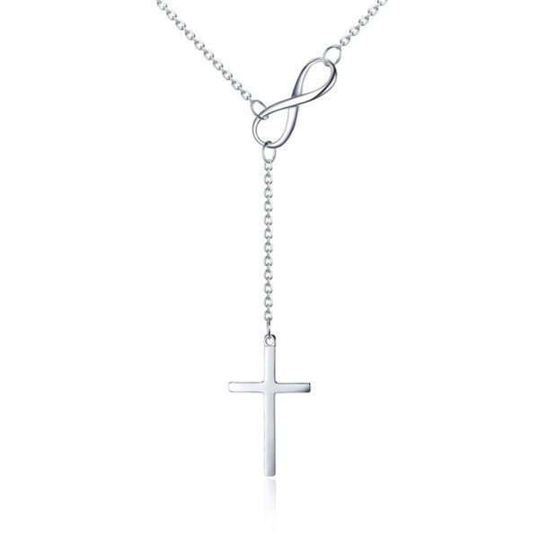 18-Inch Italian Silver Infinity Cross Lariat Necklace product image