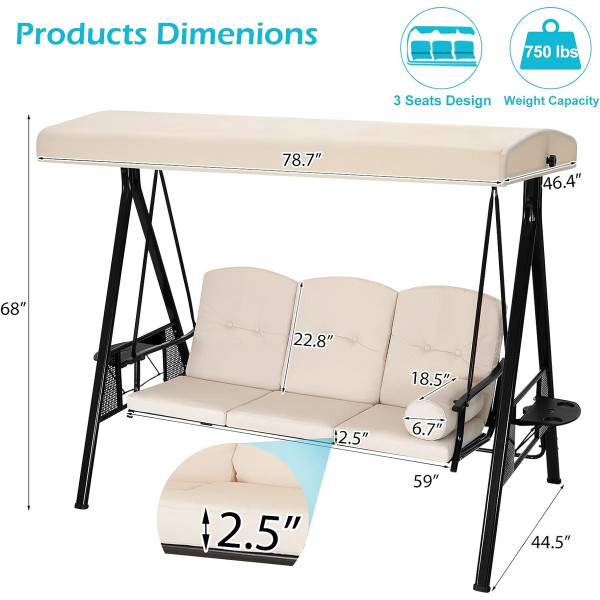 Outdoor Patio Swing Chair with Adjustable Canopy product image