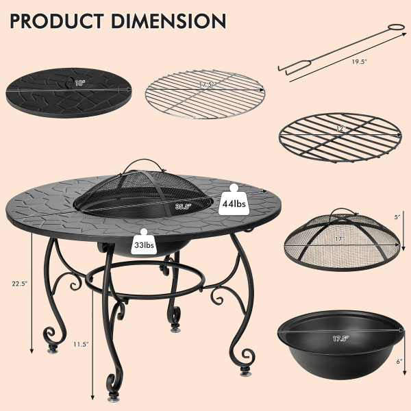 35.5-Inch Patio Fire Pit Dining Table with Cooking BBQ Grate product image