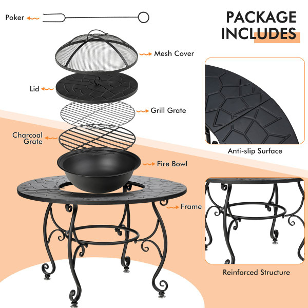 35.5-Inch Patio Fire Pit Dining Table with Cooking BBQ Grate product image