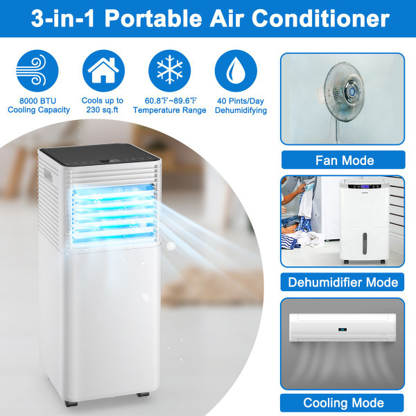 8000 BTU 3-in-1 Fan, Dehumidifier, Air Conditioner product image