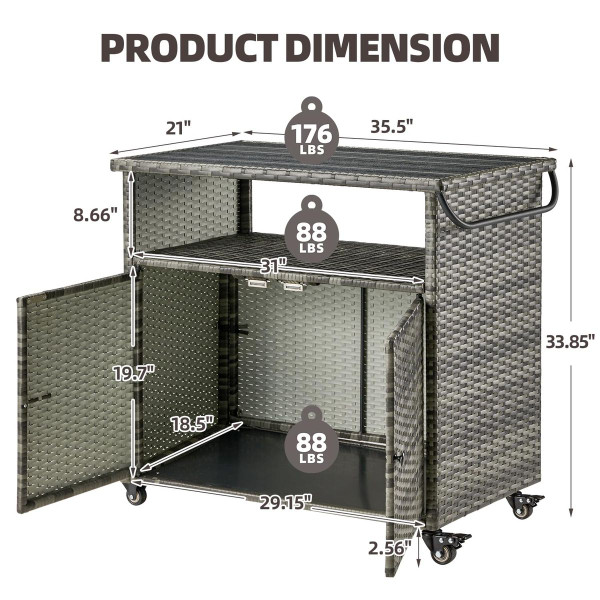 Outdoor Wicker Storage Cabinet Movable Cart  product image