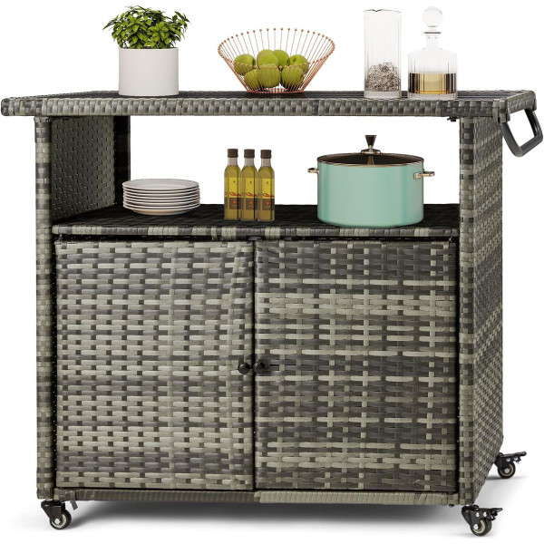 Outdoor Wicker Storage Cabinet Movable Cart  product image