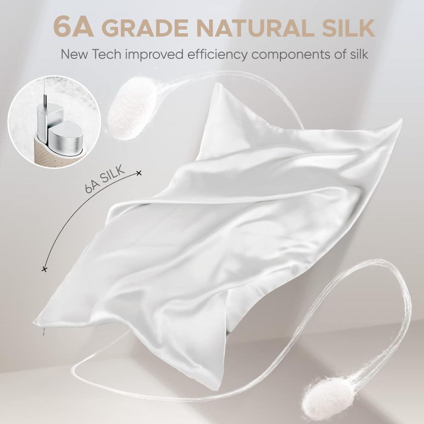 1Pcs 100% Pure Mulberry Silk Pillowcase for Hair and Skin, Allergen Resistant Dual Sides, 600 Thread Count Silk Bed Pillow Cases with Hidden Zipper, Standard Size,51 x 66 cm, White product image