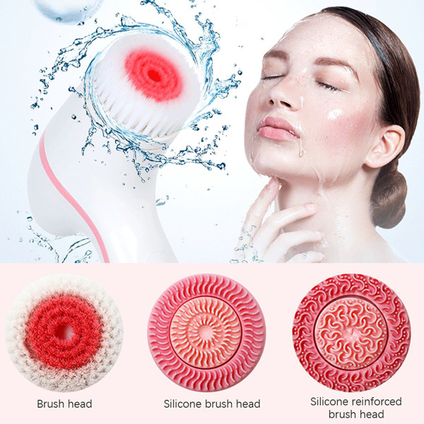 Electric Cleansing Face Brush Ultrasonic Skin Care Tool Silicone Facial Brush Skin Face Cleansing Face Massager Instrument(Pink) product image