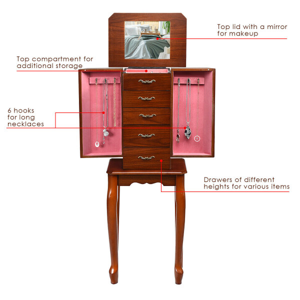 Large Storage Capacity Jewelry Cabinet with 5 Drawers product image