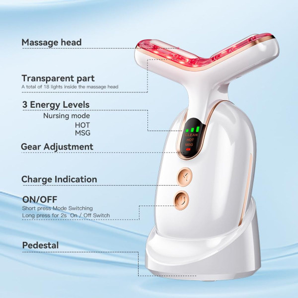 Neck Face Massager, Multifunctional Facial Massager, Rechargeable Sculpting Tool for Skin Care and Double Chin with Vibration(White) product image