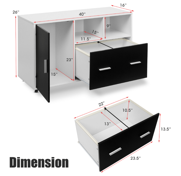 White and Black Rolling Lateral File Cabinet product image