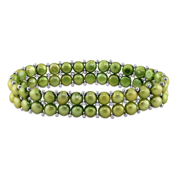 6-7mm Pistachio Pearl Double-Row Elastic Bracelet product image