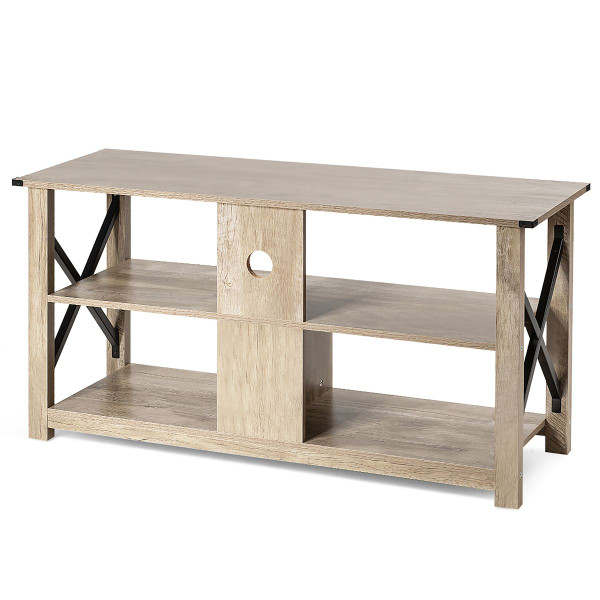 3-Tier Wood TV Stand for 55-Inch TVs with Open Shelves & X-Shaped Frame product image