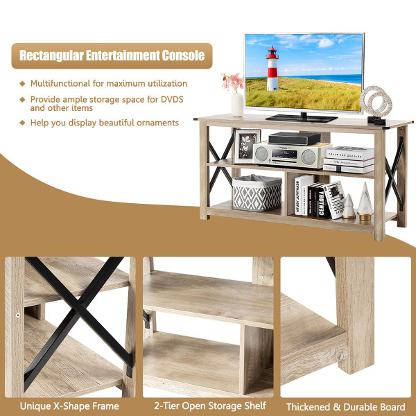 3-Tier Wood TV Stand for 55-Inch TVs with Open Shelves & X-Shaped Frame product image