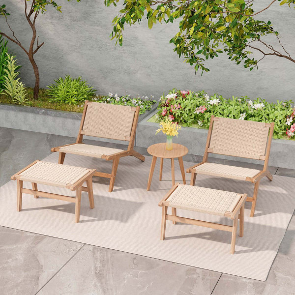 Teak Wood Ottoman Footstool with Braided Rope product image