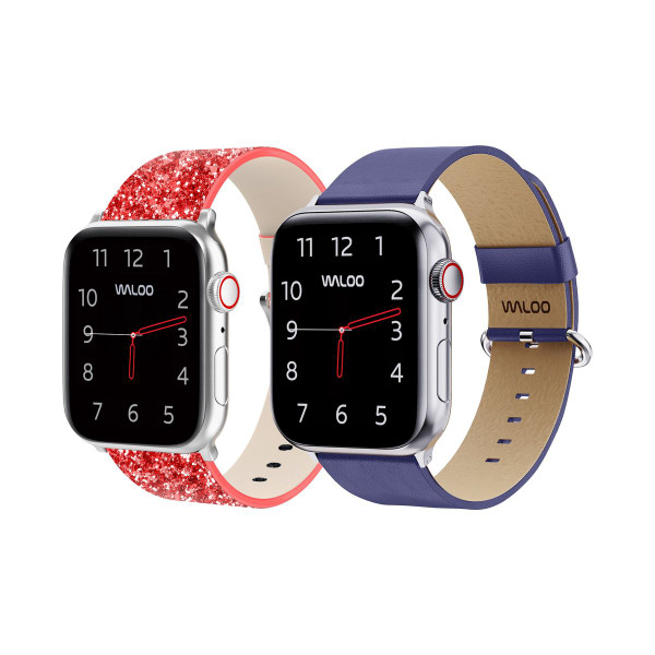 Waloo® Bling & Leather Grain Bands for Apple Watch (2-Pack) product image