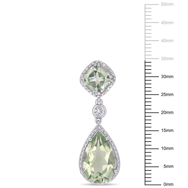 Sterling Silver 10CT Green Quartz & White Sapphire Teardrop Earrings product image
