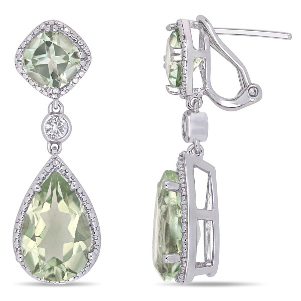 Sterling Silver 10CT Green Quartz & White Sapphire Teardrop Earrings product image