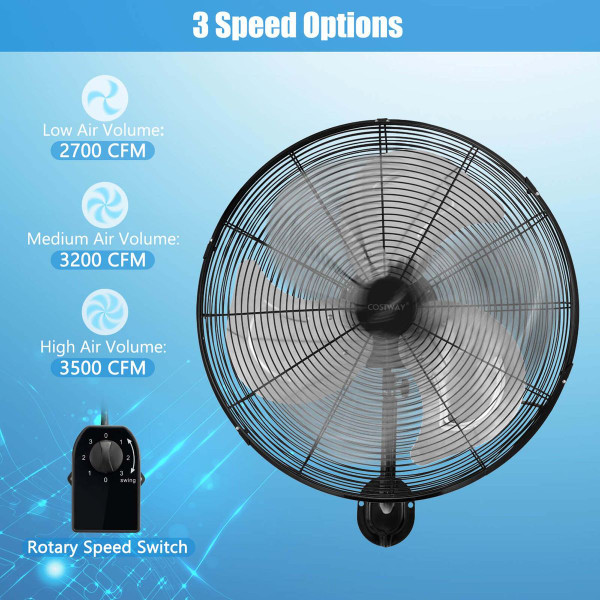 20-Inch Wall-Mounted Fan with 3 Fan Speeds & Adjustable Tilt Head product image