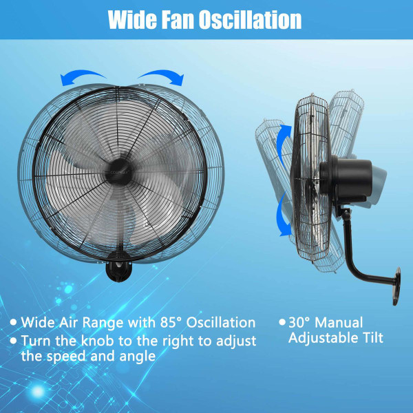 20-Inch Wall-Mounted Fan with 3 Fan Speeds & Adjustable Tilt Head product image