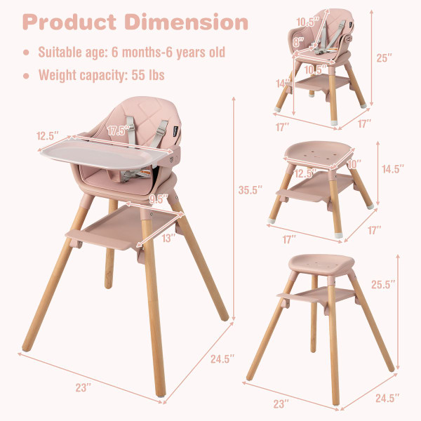 6-in-1 Convertible Wooden Highchair and Feeding Chair product image