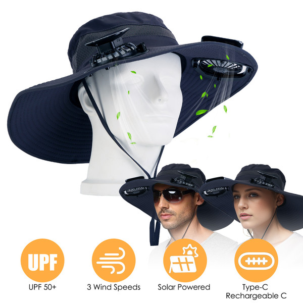 LakeForest® Wide Brim Fishing Hat with Solar Fans product image
