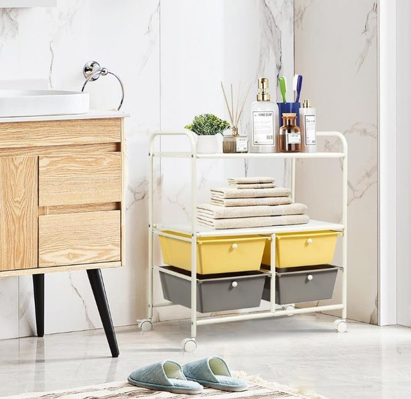 Rolling 4-Drawer 2-Shelf Metal Storage Cart product image