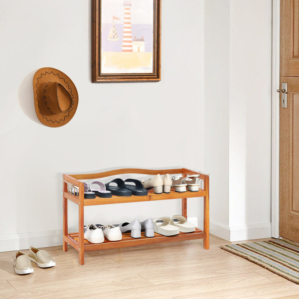 2-Tier/3-Tier Acacia Wood Shoe Rack with Side Metal Hooks product image 2-Tier/3-Tier Acacia Wood Shoe Rack with Side Metal Hooks product image